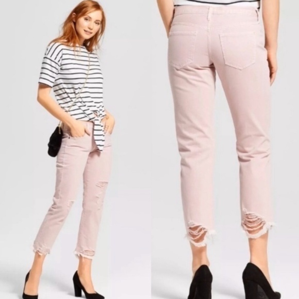 Pink Denim Jeans Womens Size 25 Regular Raw Hem Boyfriend‎ Crop Distressed